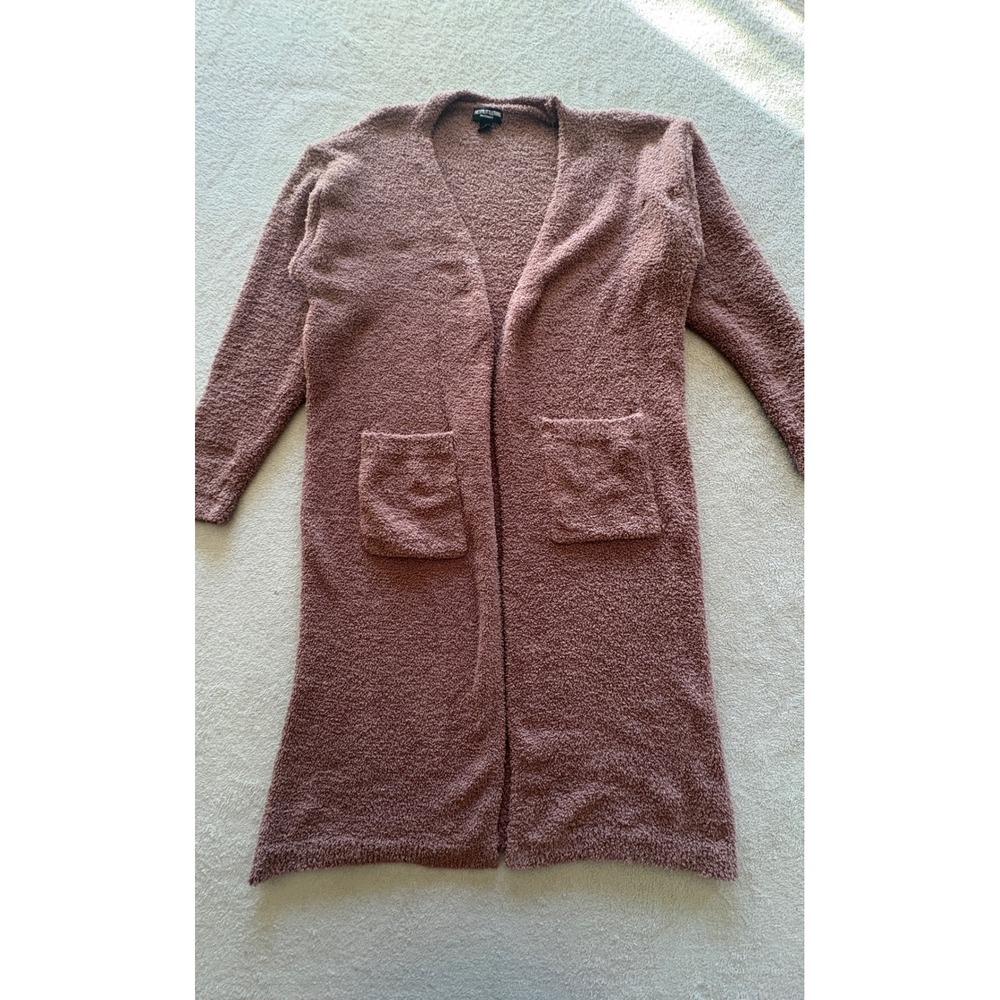PRETTYLITTLETHING Maternity Cozy Duster Long Sleeve Open Front Pockets Brown M